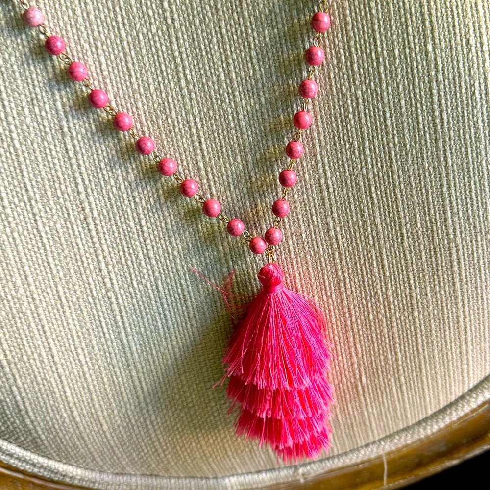Pink tassel necklace